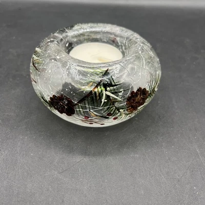 Candelabro votivo Yankee Candle CONO DE PINO vidrio craquelado luz de té Foto 1 de 4