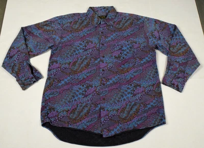 Vintage Psychedelic Shirt Colours Alexander Julian Size L 80s Purples Magenta - Image 1 of 4