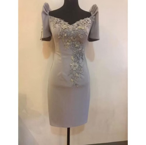 OFF WHITE Abito moderno filippino midi manica meticcia ACQUISTA 3 RICEVI 1 GRATIS