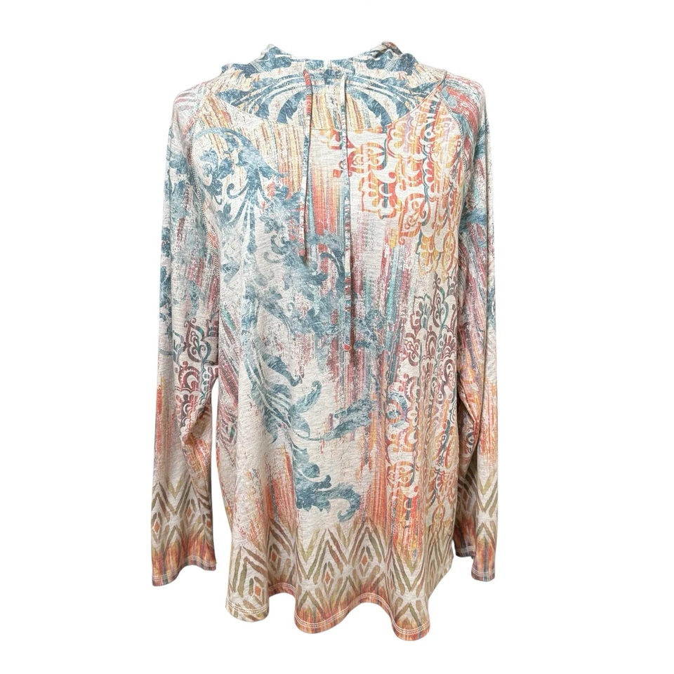 Sudadera con Capucha Chico’s Zenergy Top Multicolor Estampado Boho Manga Larga Talla 2 Grande Foto 1 de 4