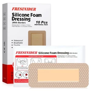 2" x 5" Pack of 10 Silicone Foam Wound Dressing - Waterproof Adhesive Bandage... - Picture 1 of 7