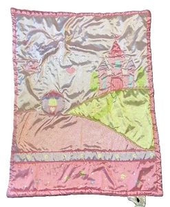 Disney Pink Once Upon A Time Princess Castle Baby Toddler Blanket Satin 33x42 - Picture 1 of 2
