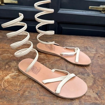 Ancient Greek New Ofis Cream Leather Wrap Sandals RRP £200 Uk 3 Eu 36 US 5 - Image 1 of 4