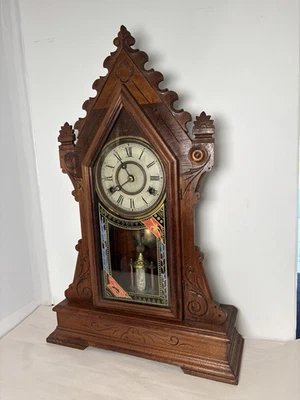 New Haven 8 Day Parlor Clock W/ Barrel Pendulum Time Works - Image 1 of 4