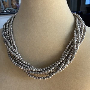 NAVAJO Sterling Silver Multistrand Beaded Necklace 78 gr. - Picture 1 of 10