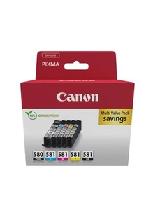 Canon PGI-580 / CLI-581 Genuine Ink Cartridges, Pack of 5 (2 x Black, Cyan, Mage - Afbeelding 1 van 2