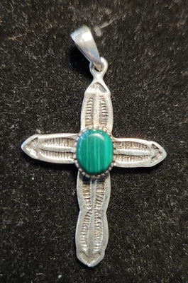 Sterling Silver & Malachite Cross Pendant - Image 1 of 3