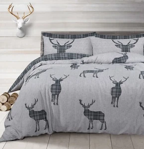 Grey Stag Reversible Duvet Cover Set Pillowcase Fitted Sheet Polycotton Xmas - Picture 1 of 1