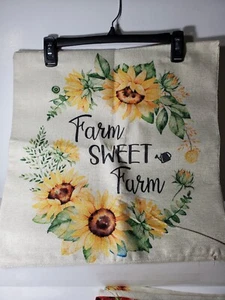 Farm Sweet Farm Pillow Case Cover Sunflowers Country Floral Yellow Zip 18x18" - Picture 1 of 4