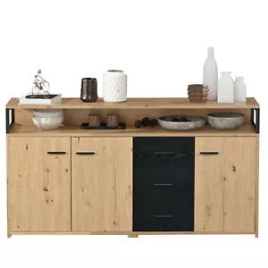 Sideboard Oak Optik Kommode Schrank Anrichte mit Schubladen viel Stauraum Ablage - Bild 1 von 11