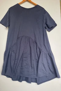 Marais Paris blue cotton jersey mustard ribbon laced back smock dress OS - Picture 1 of 10