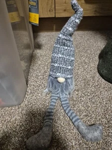 Cute Fluffy Christmas Gonk Hanging Decoration with Knitted Legs / Shelf Sitter - Picture 1 of 1