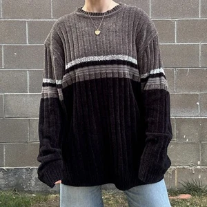 Pull vintage oversize homme XL tricot gris colorblock grunge - Photo 1/11
