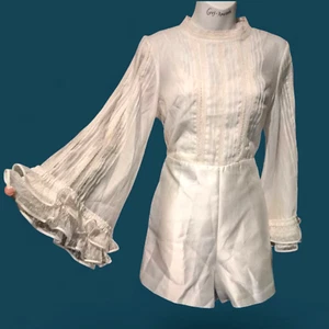 JORYA white & ivory lace victorian edwardian prairie jumpsuit romper blouse 6 4E - Picture 1 of 13