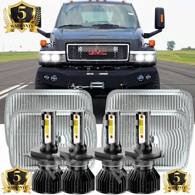 4PCS Fit GMC C4500 C5500 Topkick 2003-2009 DOT 4x6" LED Headlights Hi/Lo Beam H4 - Image 1 of 4