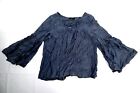Sanctuary Women's S (Small) Lila Top Chambray Lace-Up Long Bell Sleeve Tencel