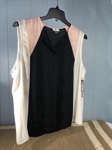 NWT Tahari Arthur S Levine Sleeveless Shirt Blouse Black Ivory Pink RN106409 - Picture 1 of 12