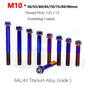 M10 Titanium Hex Drilled Head Flange Bolts Motorcycle Caliper Tuning 50mm - 90mm - Picture 1 of 24