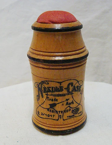 Antique Asbro Wood Sewing Needle Case, Dispenser, Germany, Dial a Size Cover