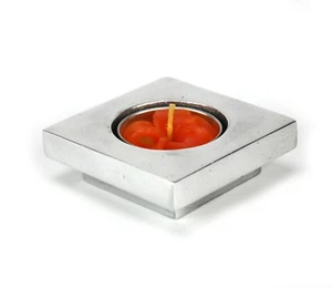 Candelabro Tealight tailandés contemporáneo de aluminio macizo, base cuadrada simple 7 cm - Imagen 1 de 4