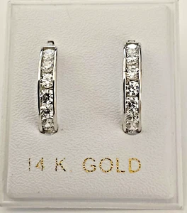 Nagelneue 14K Weißgold große Huggie Ohrringe mit CZ Steinen - Bild 1 von 2