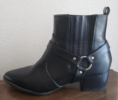 H by HALSTON Negro Cuero Vegano Arnés de Tobillo Bota de Motociclista 9 M Foto 1 de 4