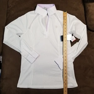 ARIAT PRO EQUESTRIAN SUNSTOPPER PRO 2.0 1/4 ZIP LS SHOW SHIRT WHITE SMALL - Picture 1 of 11