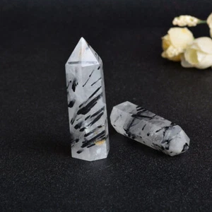 50-60mm Natural Black Tourmaline Stone Quartz Rutilated Crystal Point Wand Reiki - Picture 1 of 12