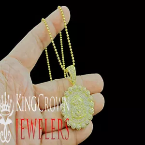 Men's 14k Yellow Gold Tone Simulated Diamond Jesus Head Face Medallion Necklace - Picture 1 of 5