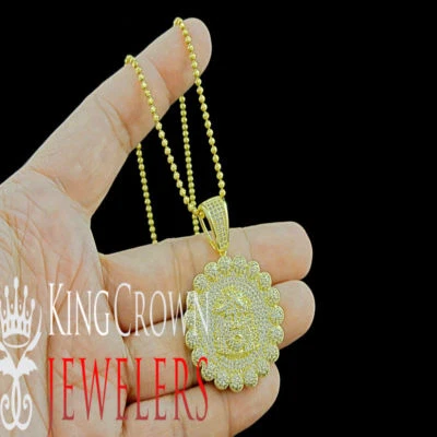 Collar medallón cara cabeza de Jesús diamante simulado tono oro amarillo 14k para hombre Foto 1 de 4