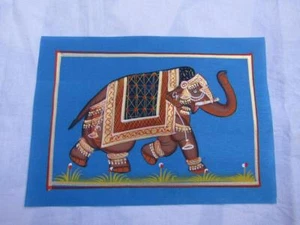 Ethnic Handmade Painted Vintage Indian Elephant Painting On Silk, Home décor. - Picture 1 of 18