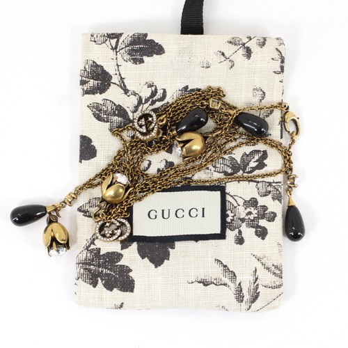 Collana Gucci Lunga Ad Incastro G Motivo Fiore Strass Campana Donna