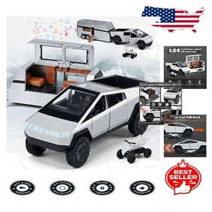Alloy Diecast 1/24 Cyber Truck with RV & Motorcycle - Realistic Lights & Sound - Picture 1 of 11