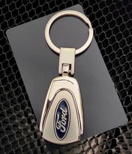 Ford Heavy Metal Brushed & Chrome Finish Teardrop Engraved Logo Keychain - Imagen 1 de 3