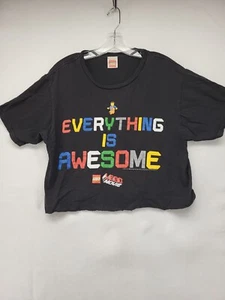 LEGO Movie Emmet Everything Is Awesome Licensed Crop Top Black T-Shirt Size XL  - Picture 1 of 9