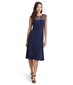 Abito da cocktail senza maniche Lauren Ralph Lauren Georgette raffinato blu navy 12 12761 - Foto 1 di 4
