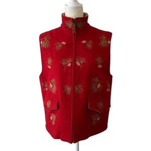 BRITISH KHAKI vintage embroidered pine cone WOOL VEST SMALL - Picture 1 of 6