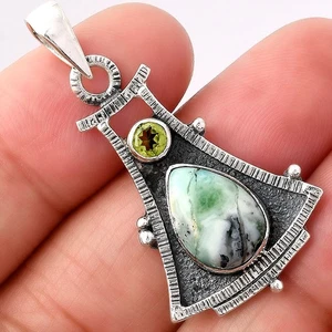 Crisoprasa Dendrítica - África y Peridoto Colgante Plata 925 Joyería P-1450 - Imagen 1 de 5
