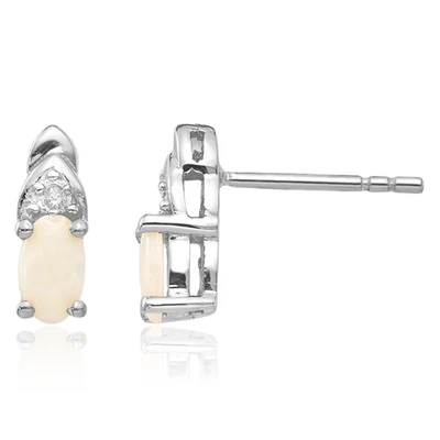 14K Solid White Gold Opal Diamond Dangle Stud Earrings - Image 1 of 4