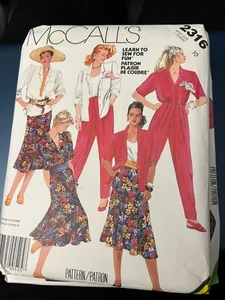 Women's Sewing Pattern-McCall's #2316 shirt (2) pants, skirt - size 10 FF (1986) - Picture 1 of 1