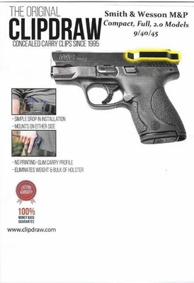Clipdraw Belt Clip for Smith & Wesson M&P Full, Compact, 2.0, 9/40/45 Black Ambi - Image 1 of 2