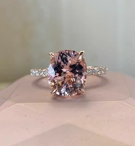 Ring 3,10 Karat Ovalschliff Morganit & Moissanit 14 Karat Rotgold FN - Bild 1 von 9