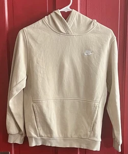 Youth Nike Fleece Hooded Sweatshirt Size Large 12-13years Beige Embroidered Logo - Picture 1 of 5