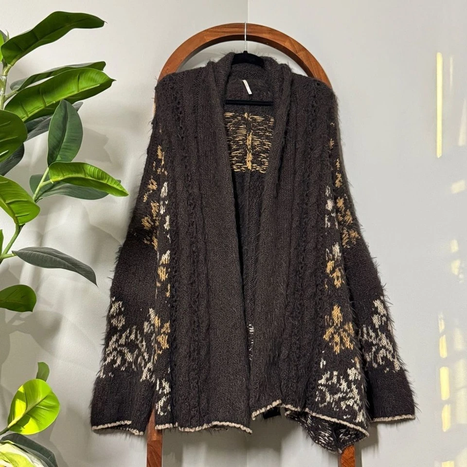 Suéter Cárdigan Free People PEQUEÑO Grande Marrón Mezcla de Cable Difuso Cinturón Foto 1 de 4