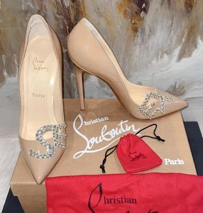Christian Louboutin Nude Patent Leather SEX Crystal Pigalle Heels Sz 38.5 EUC - Picture 1 of 7
