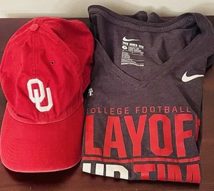 Ladies Nike OU College Football Playoff TShirt Sz S W/ Matching OU Baseball Hat - Picture 1 of 11