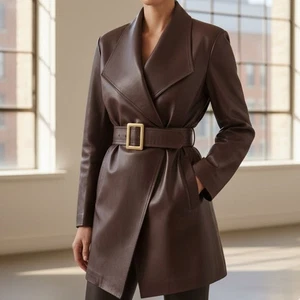 Mujer Cuero Genuino Vestido Piel de Cordero Largo Blazer Cuero Abrigo Chaqueta - Imagen 1 de 13