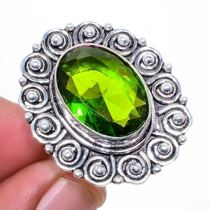 Burmese Peridot Gemstone Silver Plated Jewelry Ring s.6 T8665 - Picture 1 of 5