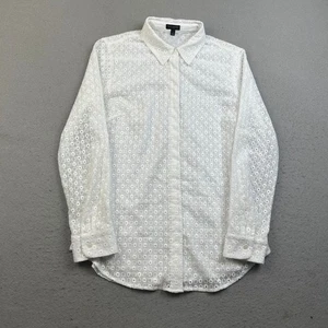 Talbots Shirt Womens Small White Eyelet Line Button Up Long Sleeves Top - Picture 1 of 9