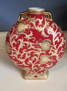 Grande vaso rosso e oro modello giapponese ceramica/resina 10."x9"x3,5" - Foto 1 di 7